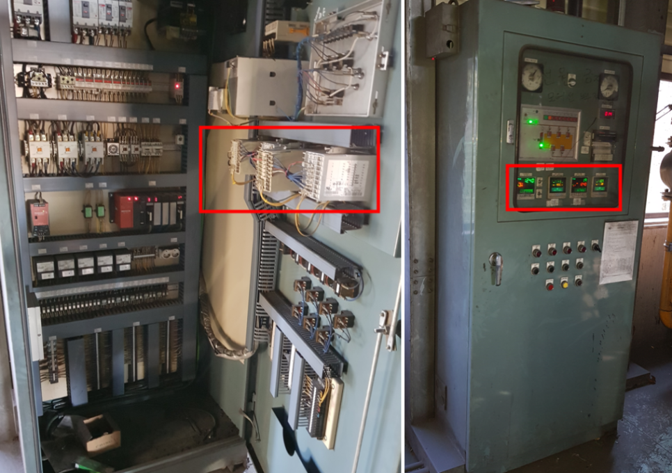 Thermocouple modules and RTU in a forging factory control panel