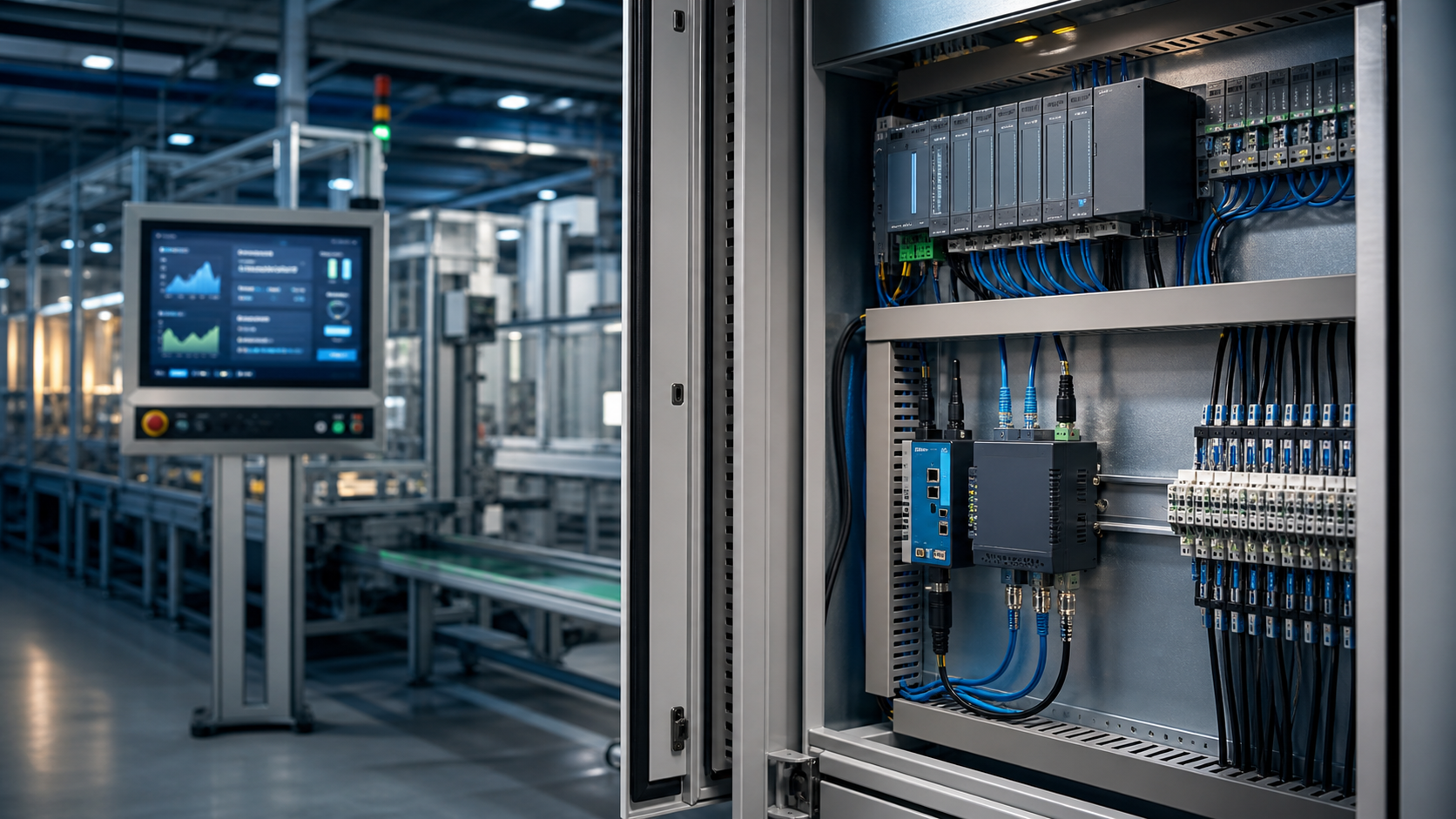 PLC cabinet and edge data acquisition equipment in a smart factory